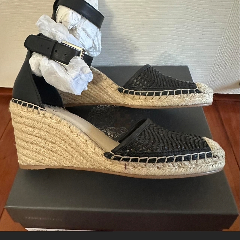 Black Woven Espadrille Wedge Sandals